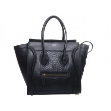 Celine Luggage Medium Tote in kalfsleer zwart met zwart slangenleer
