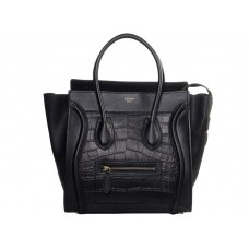 Celine Luggage Medium Tote in kalfsleer zwart met krokodillenleer