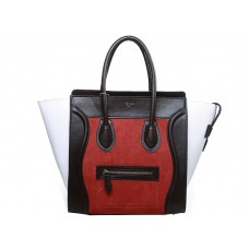 Celine Luggage Medium Tote in kalfsleer chocoladebruin/wit/suède oranje