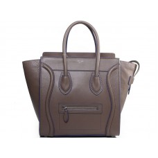 Celine Luggage Medium Tote in kalfsleer, kaki met blauwe accenten