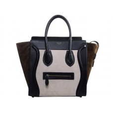 Celine Luggage Medium Tote in kalfsleer lichtbeige/suède olijfgroen