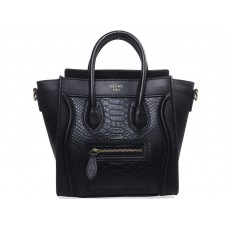 Celine Luggage Mini Tote in kalfsleer zwart met zwart slangenleer
