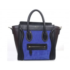 Celine Luggage Mini Tote in kalfsleer zwart/suède blauw