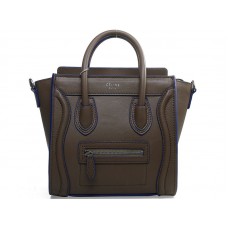 Celine Luggage Mini Tote in kaki kalfsleer met blauwe accenten