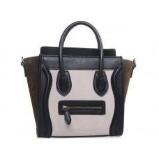 Celine Luggage Mini Tote in kalfsleer lichtbeige/suède olijfgroen