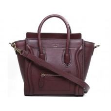 Celine Luggage Mini Tote in kalfsleer, wijnrood