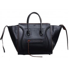 Celine Luggage Phantom Square Tote Bag Zwart met Oranje Afwerking