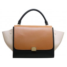 Celine Trapeze schoudertas van meerkleurig kalfsleer in de kleuren camel/zwart/crème.