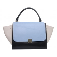 Celine Trapeze schoudertas van meerkleurig kalfsleer in lichtblauw/zwart/crème