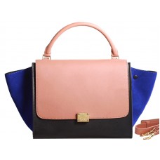 Celine Trapeze schoudertas van meerkleurig kalfsleer in roze/zwart/suèdeblauw