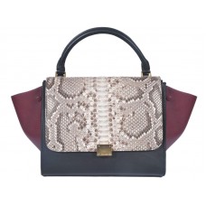 Celine Trapeze schoudertas van pythonleer in crème/zwart/wijnrood