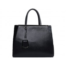 Fendi 2jours Tote Bag van kalfsleer, zwart met bontaccenten