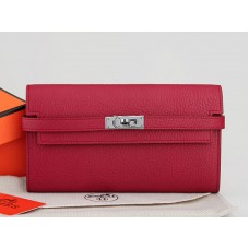 Hermes Dogon Togo Originele Lederen Kelly Lange Portemonnee Bordeauxrood