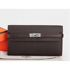 Hermes Dogon Togo Originele Lederen Kelly Lange Portemonnee Chocolade