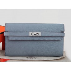 Hermes Dogon Togo Original Leather Kelly Long Wallet Lichtblauw