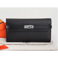 Hermes Epsom Original Kalfsleren Kelly Lange Portemonnee Zwart
