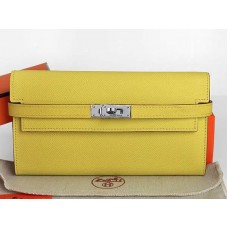 Hermes Epsom Original Kalfsleren Kelly Lange Portemonnee Citroengeel