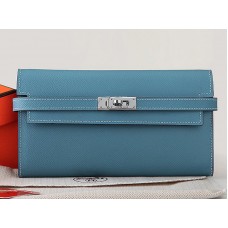 Hermes Epsom Original Kalfsleren Kelly Lange Portemonnee Lichtblauw