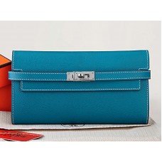 Hermes Epsom Original Kalfsleren Kelly Lange Portemonnee Medium Blauw