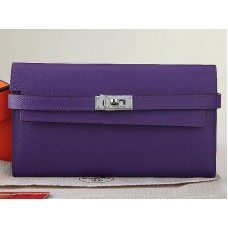 Hermes Epsom Original Kalfsleren Kelly Lange Portemonnee Paars