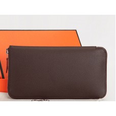 Hermes portemonnee met rits, origineel Epsom kalfsleer, chocoladekleur