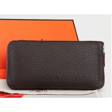Hermes portemonnee met rits, origineel leer, chocoladekleur
