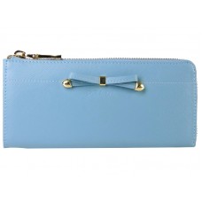 Prada Saffiano portemonnee met ritssluiting en strikdetail, lichtblauw