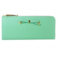 Prada Saffiano portemonnee met ritssluiting en strikdetail, lichtgroen