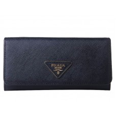 Prada Saffiano leren portemonnee met driehoekig logo, zwart