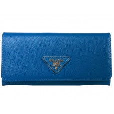 Prada Saffiano leren portemonnee met driehoekig logo, blauw