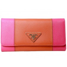 Prada Saffiano leren drievoudige portemonnee felroze met oranje accenten
