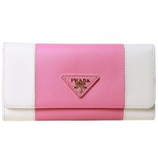 Prada Saffiano leren drievoudige portemonnee wit met roze