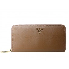 Prada Saffiano Zippy portemonnee lichtbruin