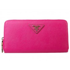 Prada Saffiano Zippy portemonnee met driehoekig logo in felroze