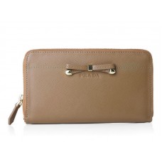 Prada Saffiano Zippy portemonnee met strikdetail, kaki
