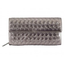Bottega Veneta Intrecciato Nappa Continental Portemonnee Met Knoop Zilvergrijs