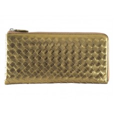 Bottega Veneta Intrecciato nappaleer portemonnee met ritssluiting rond brons