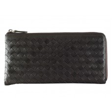 Bottega Veneta Intrecciato Nappaleer Portemonnee met Rits Rondom Choco
