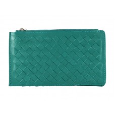 Bottega Veneta Intrecciato Nappaleer Portemonnee met Ritssluiting Groen