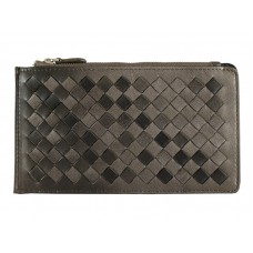 Bottega Veneta Intrecciato Nappaleer Portemonnee met Ritssluiting Grijs