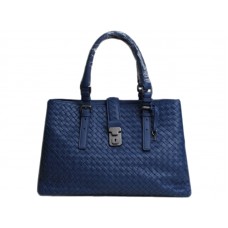 Bottega Veneta Roma Intrecciato leren draagtas donkerblauw