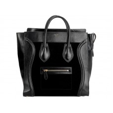 Celine Luggage Medium Tote in kalfsleer zwart / suède zwart