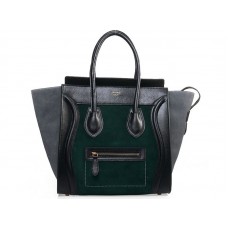 Celine Luggage Medium Tote in kalfsleer zwart / suède donkergroen