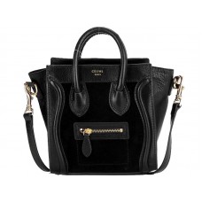 Celine Luggage Mini Tote in kalfsleer zwart/suède zwart