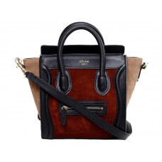 Celine Luggage Mini Tote in kalfsleer zwart/suède wijnrood
