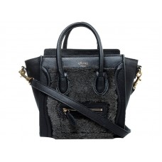 Celine Luggage Mini Tote in kalfsleer zwart/wol zwart