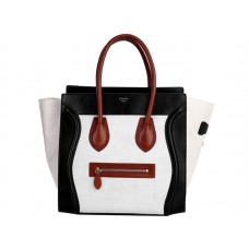 Celine Luggage Medium Tote in kalfsleer zwart en crème / suède crème