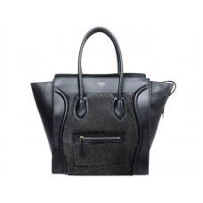 Celine Luggage Medium Tote in kalfsleer zwart / wol zwart