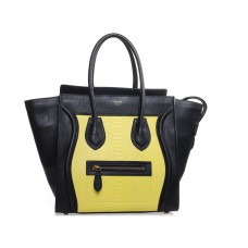 Celine Luggage Medium Tote in kalfsleer, zwart met geel slangenleer