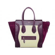 Celine Luggage Medium Tote in kalfsleer lichtbeige/suède wijnrood